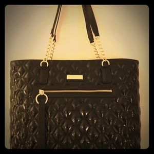Quilted patten leather tote